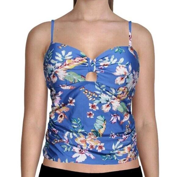Jantzen Womens Sz 8 Blue Floral Cut Out Bandeau Swim Top Detachable Straps NEW - Picture 8 of 8